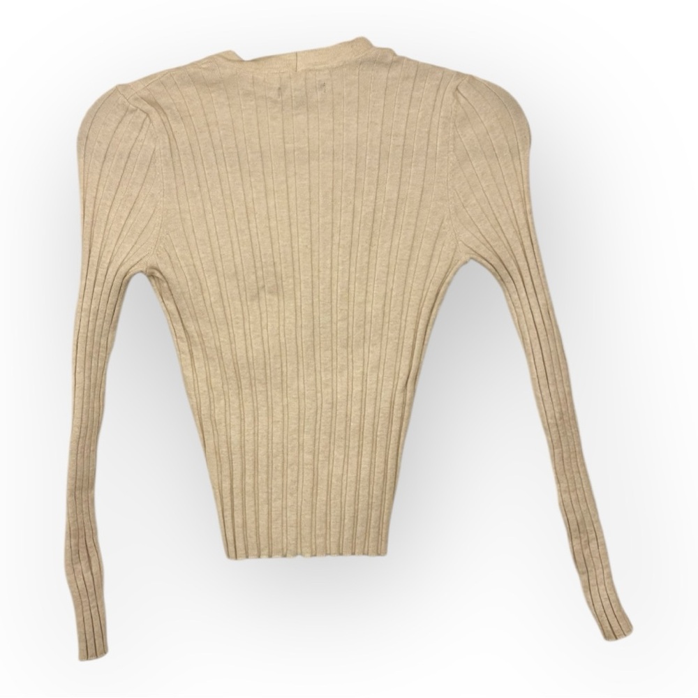 American Eagle Cream Ribbed Button Front Cropped … - image 3